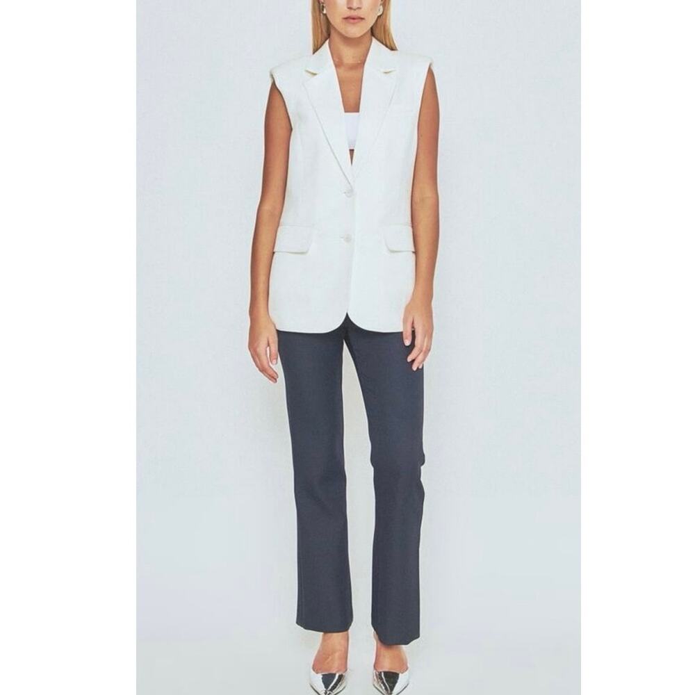 ENDLESS ROSE White Linen Oversized Fit Sleeveless Shoulder Pad Vest Size Small